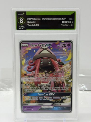 DEGREE GRADED 9 NM-MINT 2017 POKEMON WORLD CHAMPIONSHIPS GOLISODOR TAPU LELE GX CARD #60/145 image 2