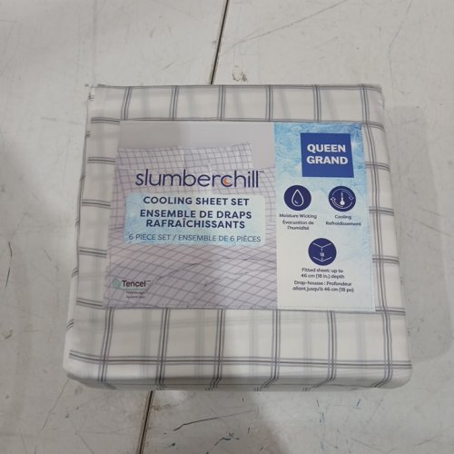 6PC SLUMBERCHILL COOLING BED SHEET SET - QUEEN - WHITE/GREY (MODEL: 1796335) image 2