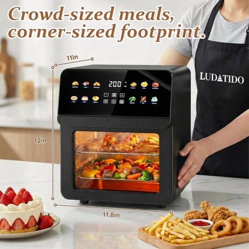 8-in-1 casa home living air fryer oven combo with 8 presets - 1700W - 120V - 10qt - 11" x 12" x 11.8" - black (model: hd-zg036e) image 2