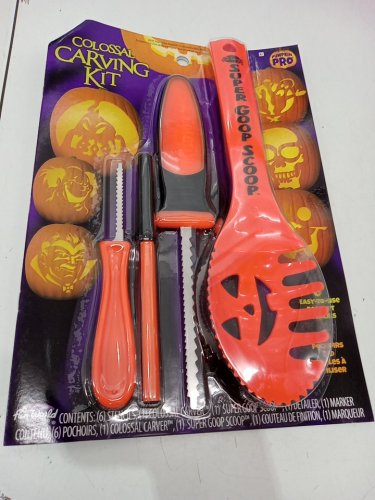 10PC Fun World Pumpkin Pro Colossal Carving Kit with Scoop, Carvers, Marker, and 6 Stencils - Orange / Black image 2