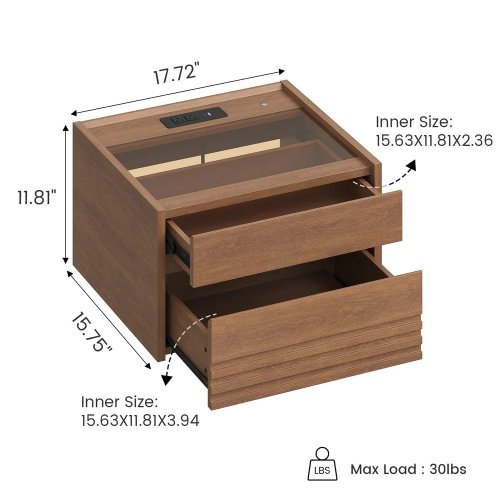 Sikaic Floating Glass Top Nightstand with Touch LED and Charging Station - 11.8" x 15.7" x 17.7" - 30lbs cap - Walnut Brown image 2