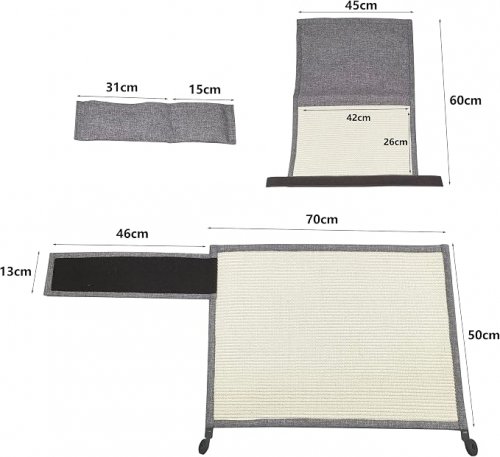 Cudmia Natural Sisal Cat Scratcher furniture Protector – Full‑Wrap Couch & Chair Guard, right side & Armrest Coverage - 23.6" to 27.6" - light grey image 2