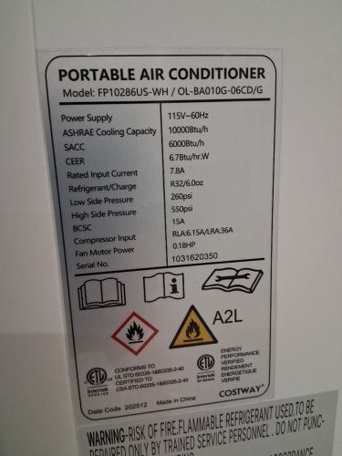 COSTWAY PORTABLE AIR CONDITIONER  - 10000BTU - 350SQ.FT COVERAGE - WHITE (MODEL: FP10286US-WH) image 11