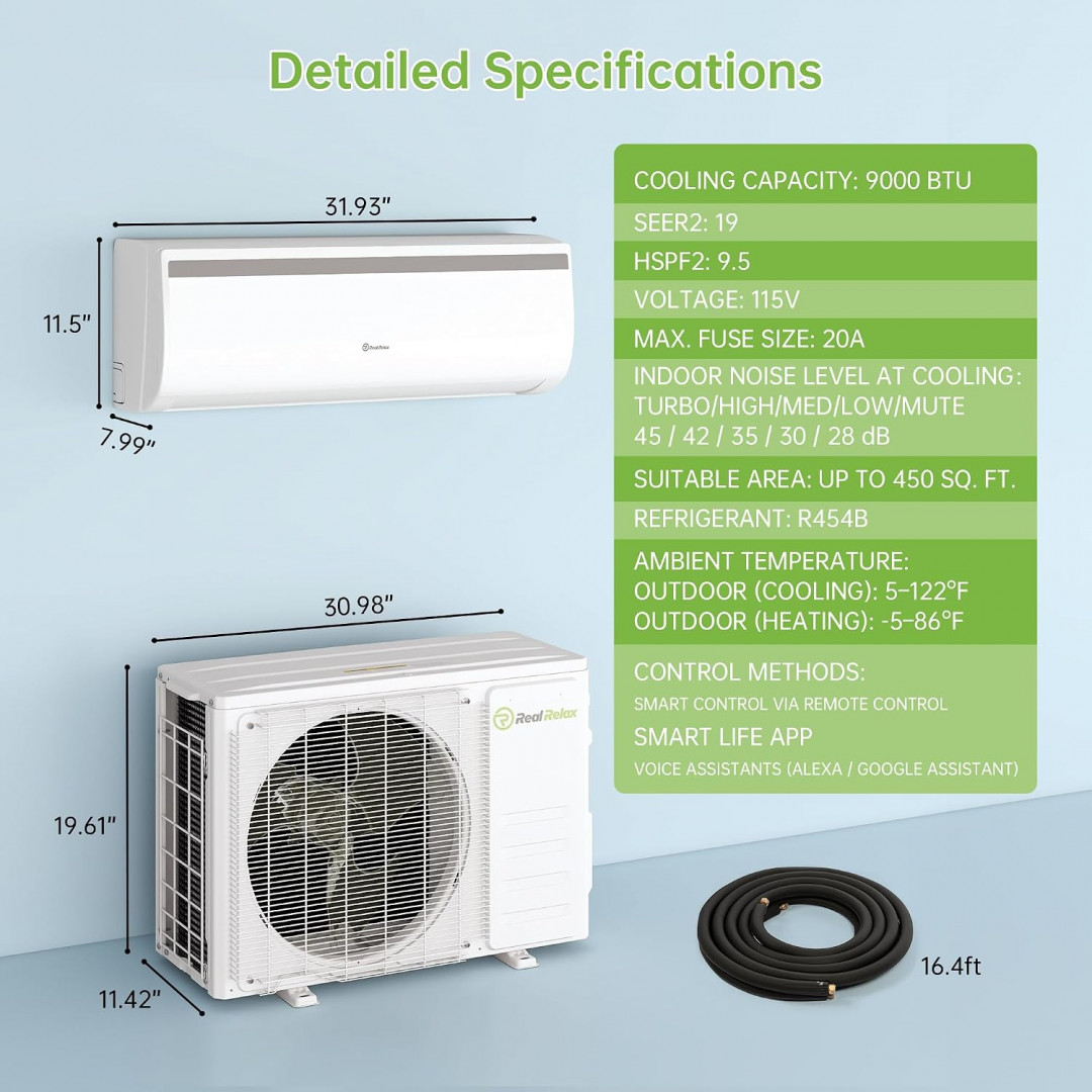 Real RelaxMini Split AC & Heating System *outdoor unit only* - 9000 BTU - 19 SEER2, 115V Inverter Cooling, 0.75 Ton Heat Pump - 450 Sq.Ft - WHITE (MODEL: ftskt09iei1) image 3