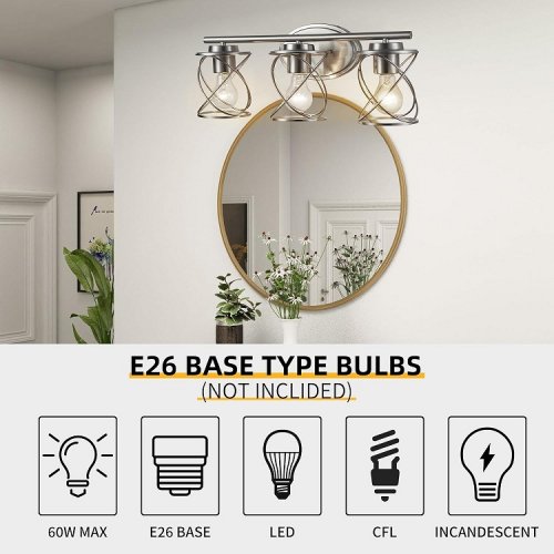 MAVCADONF Bathroom Vanity 3-Light Wall Mounted light fixture - Brushed Nickel (Model: PM2108N-3B-BN) image 2