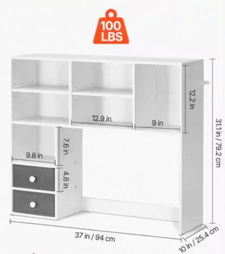 3-Tier Storage Desktop Bookshelf - 31" x 37" x 10" - White (Model: RBDH2DWH) image 2