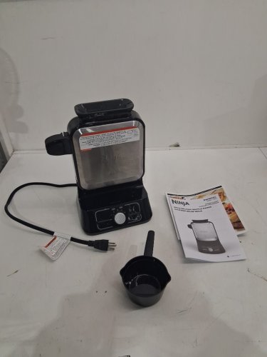 NINJA COUNTERTOP BELGIAN WAFFLE MAKER NEVERSTICK WITH POUR CUP - BLACK/SILVER - (MODEL: BW1000C) image 4