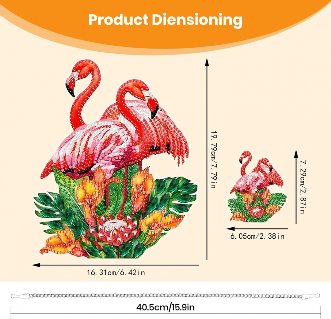 2PC  TLIOBLO Hanging Flamingos Diamond Art and Key Chain Pendant (model: KYZ) image 3