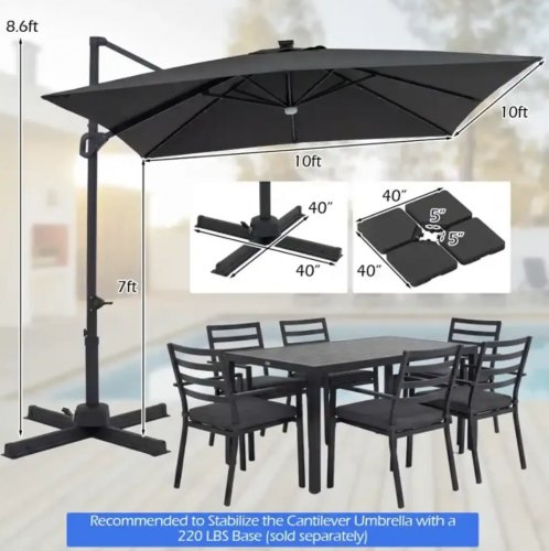 costway Cantilever square Patio Umbrella with Solar LED Lights - 10FT - gray -  (MODEL: NP13285gr) image 2