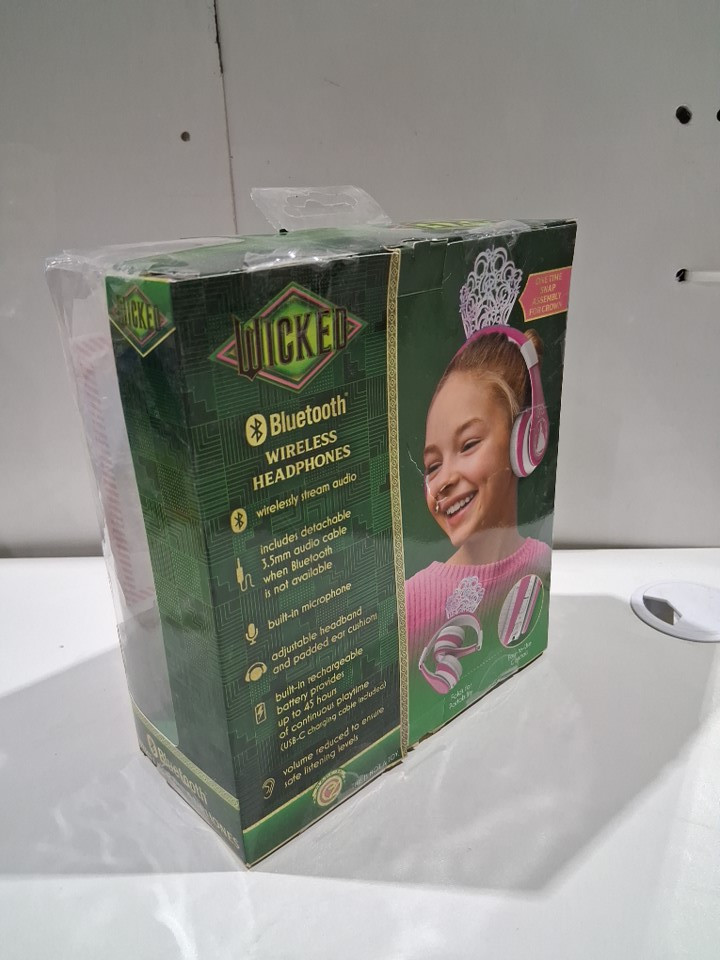 eKids bluetooth rechargeable 'Wicked Glinda' Headphones with tiara and built-in microphone - pink/white image 4