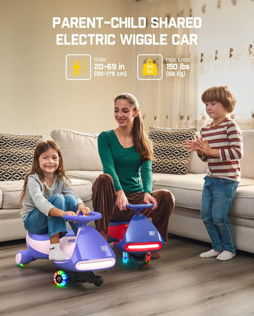 fanttikride nemo n7 pro rechargeable bluetooth electric wiggle car with pedals - 2-speed , 12V - 150LBS MAX - red/blue image 3
