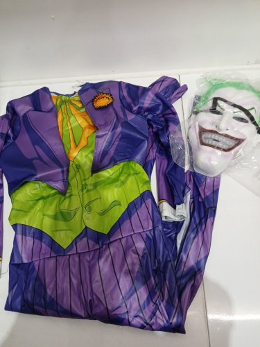 2PC BOY'S JOKER COSTUME SET - MEDIUM 8/10 - PURPLE AND GREEN image 2