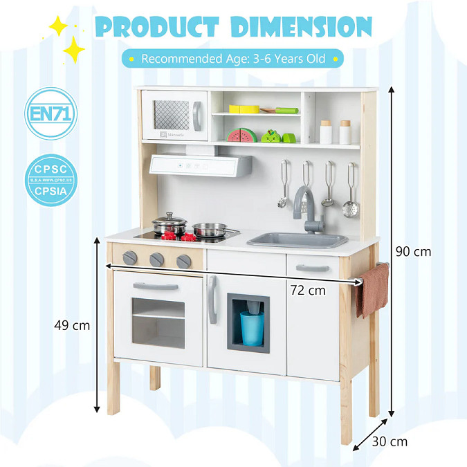 Kids Costway Wooden Pretend Play Kitchen Set - GREY (MODEL: tp10125gr) image 2