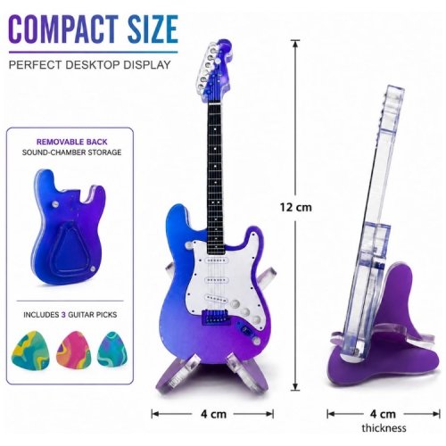 Unique Acrylic Guitar Pick Holder with Stand - 4.5" - PURPLE/BLUE/WHITE image 2