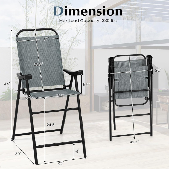 2pk COSTWAY Patio Folding Bar Chairs - 300lbs - coffee (model: np11342cf-2) image 2