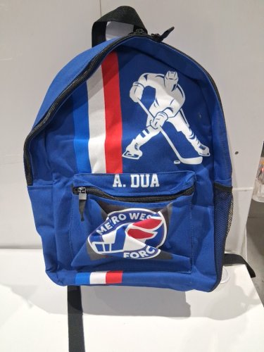 Metro West Force Kids Hockey Backpack with custom name "A. DUA" - BLUE image 2
