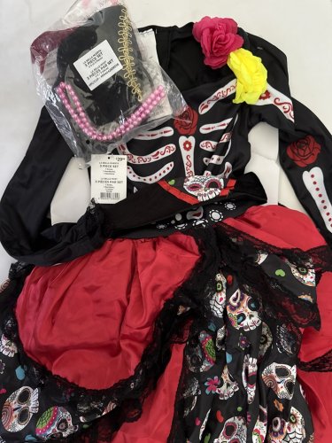 3PC GIRLS PARTYHOLIC LA BELLA MUERTE COSTUME - MEDIUM (8-10) - BLACK/ASSORTED COLOURS image 2
