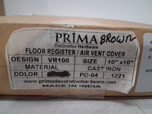 prima decorative cast iron aluminum floor register with damper - 10" x 10" - white (model: vr100) image 3