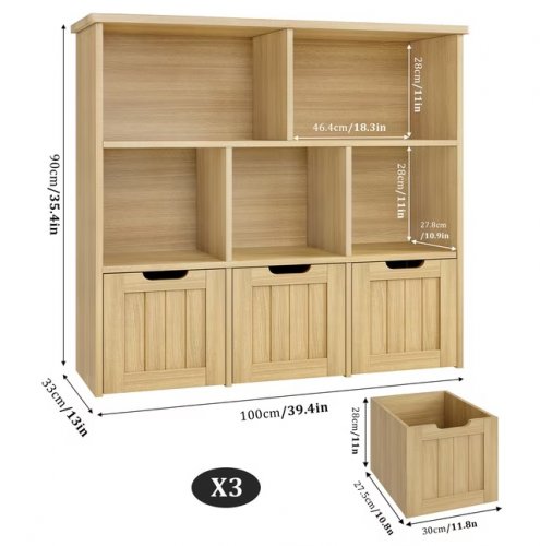 Homfa Shelf Storage Organizer with 3 Movable Drawers - 35.4" x 39.4" x 13" - Brown (Model: FPB-473) image 2