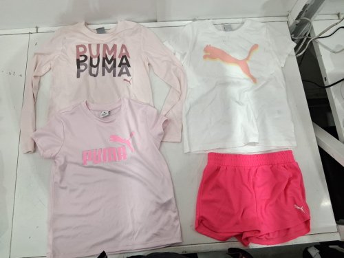 4 PUMA girl's CLOTHES - 1 LONG SLEEVE, 2 SHIRTS, 1 SHORTS - MEDIUM (7/8) - PINK/WHITE image 2