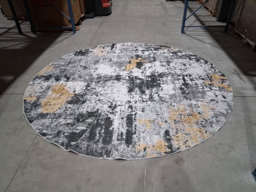 Lenzburg Faux Silk Abstract Medium Pile Rug - 8FT Round - White/Blue/Yellow image 2