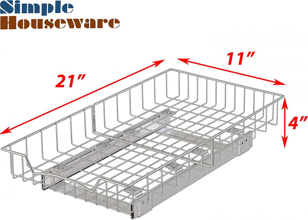 Simple Houseware METAL WIRE Cabinet Pull Out Sliding Shelf Drawer Organizer - 21"x11"x4" - SILVER - (MODEL: CB-14B-H#BL01 / CB-14B#BL01) image 2