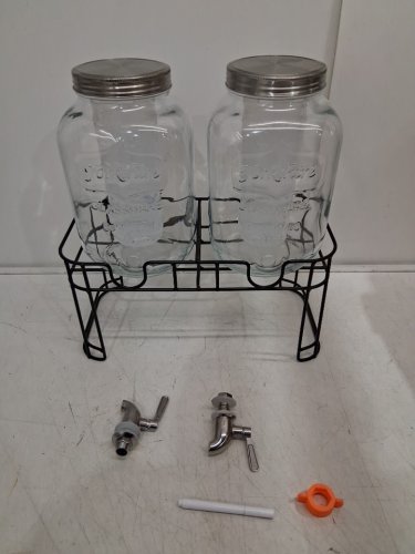 Glass Drink Dispenser with Fruit Infusers, Spouts  & Stand - 1GAL - Clear/Black image 3