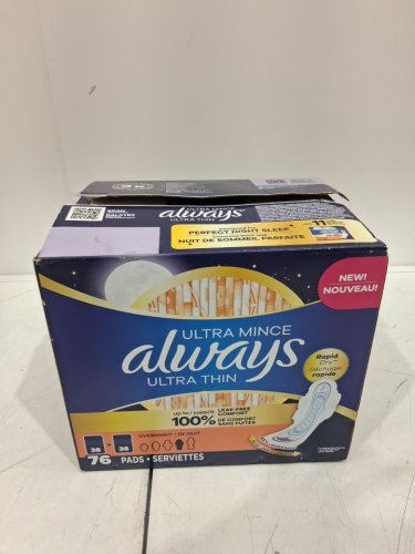 76pk Always Ultra Thin Overnight Pads Unscented with Wings (model: 975107) image 2