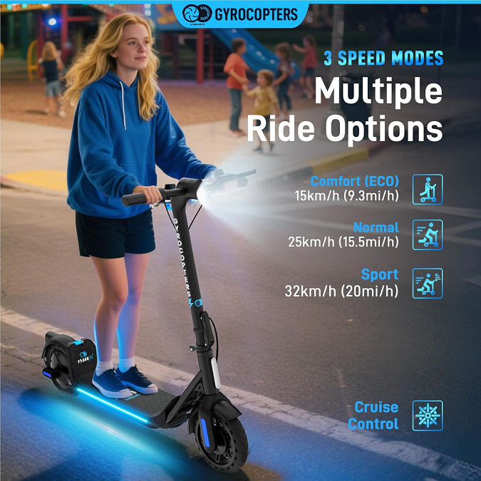 GYROCOPTERS FLASHX ELECTRIC SOOTER with SMART ANTI-THEFT LOCK APP - 30KM/H - BLACK/Blue - (MODEL: FLASHX) image 4