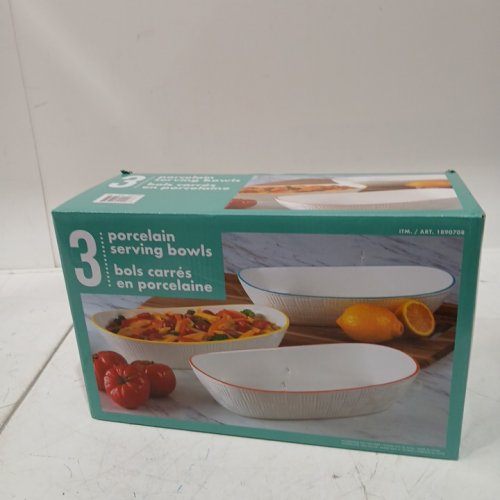 3PK PORCELAIN SERVING BOWLS - 13" - WHITE/ASSORTED COLORS (MODEL: 1890708) image 2