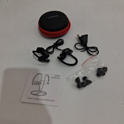 lakukom Bluetooth deep bass running earbuds with ear hooks - black (model: la594a) image 4