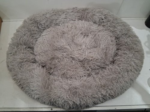 CALMING faux fur DOG DONUT BED - 35" - LIGHT GREY image 2