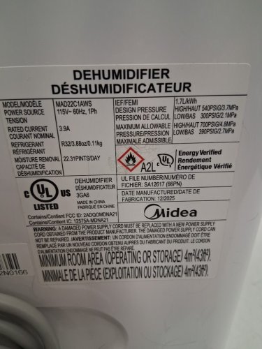 MIDEA EASYDRY DEHUMIDIFIER WITH DIGITAL DISPLAY - 1500SQ.FT. COVERAGE - WHITE (MODEL: MAD22C1AWS) image 11