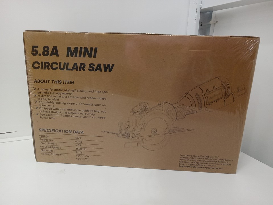 enventor mini corded 4-1/2" circular saw with precise laser guide & 6 assorted 115mm blades - 5.8A, 3500RPM - blue (model: 76604L) image 7