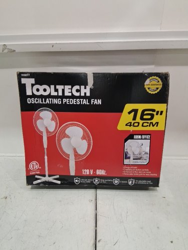TOOLTECH 3-SPEED OSCILLATING PEDESTAL FAN - 16" - WHITE (MODEL: 100077) image 2