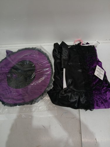 2pc GIRL'S ENCHANTED WITCH COSTUME SET WITH HAT - small  - BLACK / PURPLE image 2
