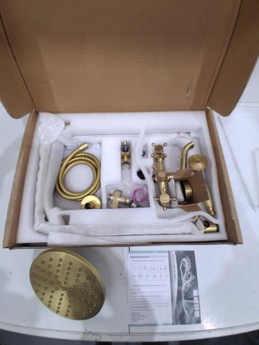 neierthodore wall mounted double cross handle shower faucet system with hand sprayer - 8" x 53.1" - antique brass (model: ‎FQT2-10) image 6