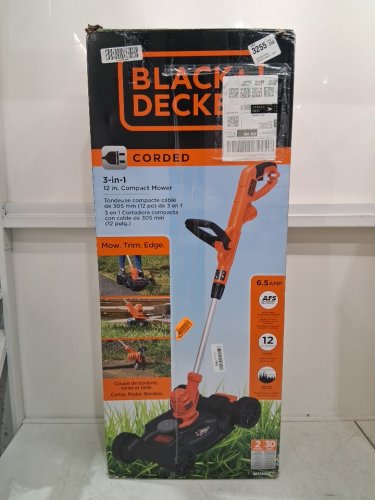 BLACK + DECKER 3-IN-1 COMPACT ELECTRIC MOWER STRING TRIMMER - 12" PATH - 6.5AMP - ORANGE/BLACK (MODEL: BESTA512CM) image 2