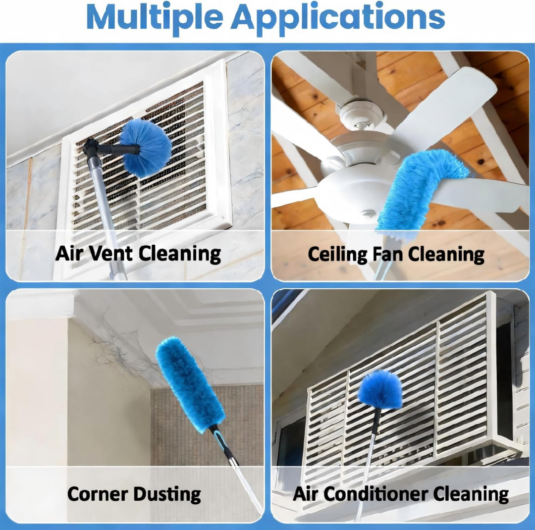 7PC multi-purpose duster & window squegee kit with adjustable heavy duty extension pole - extends: 5ft - 18ft (25ft full length) - blue image 4