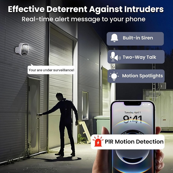 2pk HITELLARCAM 2K Wireless Waterproof dual-band wi-fi security Cameras - with 2-Way Talk and AI Motion Detection Spotlight - white image 2