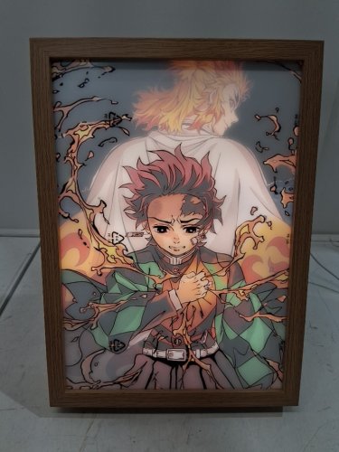 DEMON SLAYER: TANJIRO & RENGOKU GLOWING FRAMED PICTURE - 12"X9" - WOODGRAIN image 2