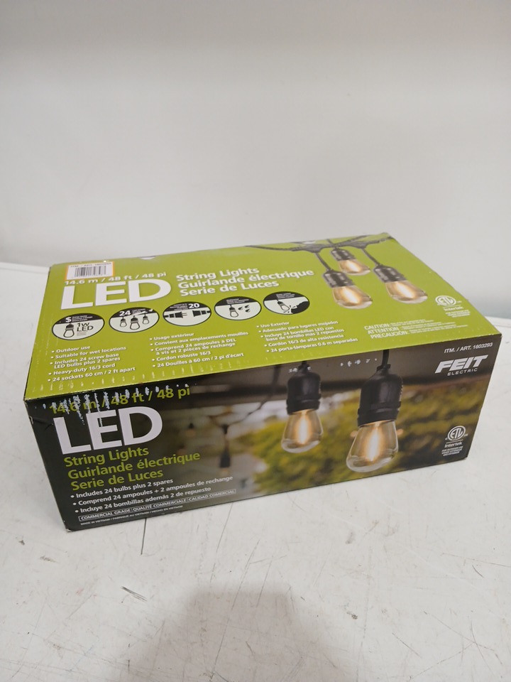 feit electric weatherproof led 24-light string lights with 26 lightbulbs - 48ft - black (model: 1603293) image 5
