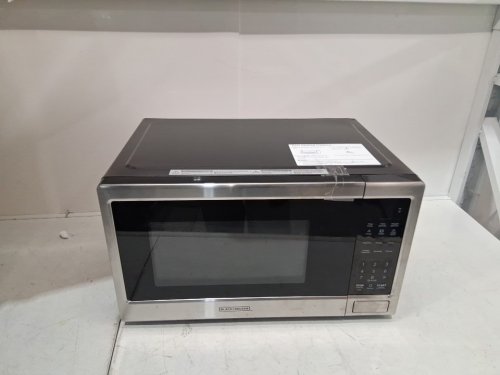 BLACK+DECKER STAINLESS STEEL MICROWAVE OVEN WITH PUSH BUTTON DOOR AND CHILD SAFETY LOCK - 900W - 1.1 CU.FT. - BLACK / SILVER (MODEL NO. EM031MB11-P) image 3