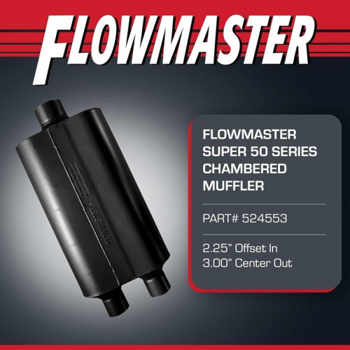 Flowmaster UNIVERDSAL Super 50 Muffler WITH MODERATE SOUND - 2.25 Dual IN / 3.00 Center OUT - BLACK (MODEL: 524553 ) image 2