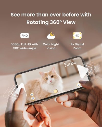 Furbo Rotating 360° Live View Cat Camera - 2-WAY AUDIO - TREAT TOSS - BLACK (MODEL: furbo 3.5 cat) image 2