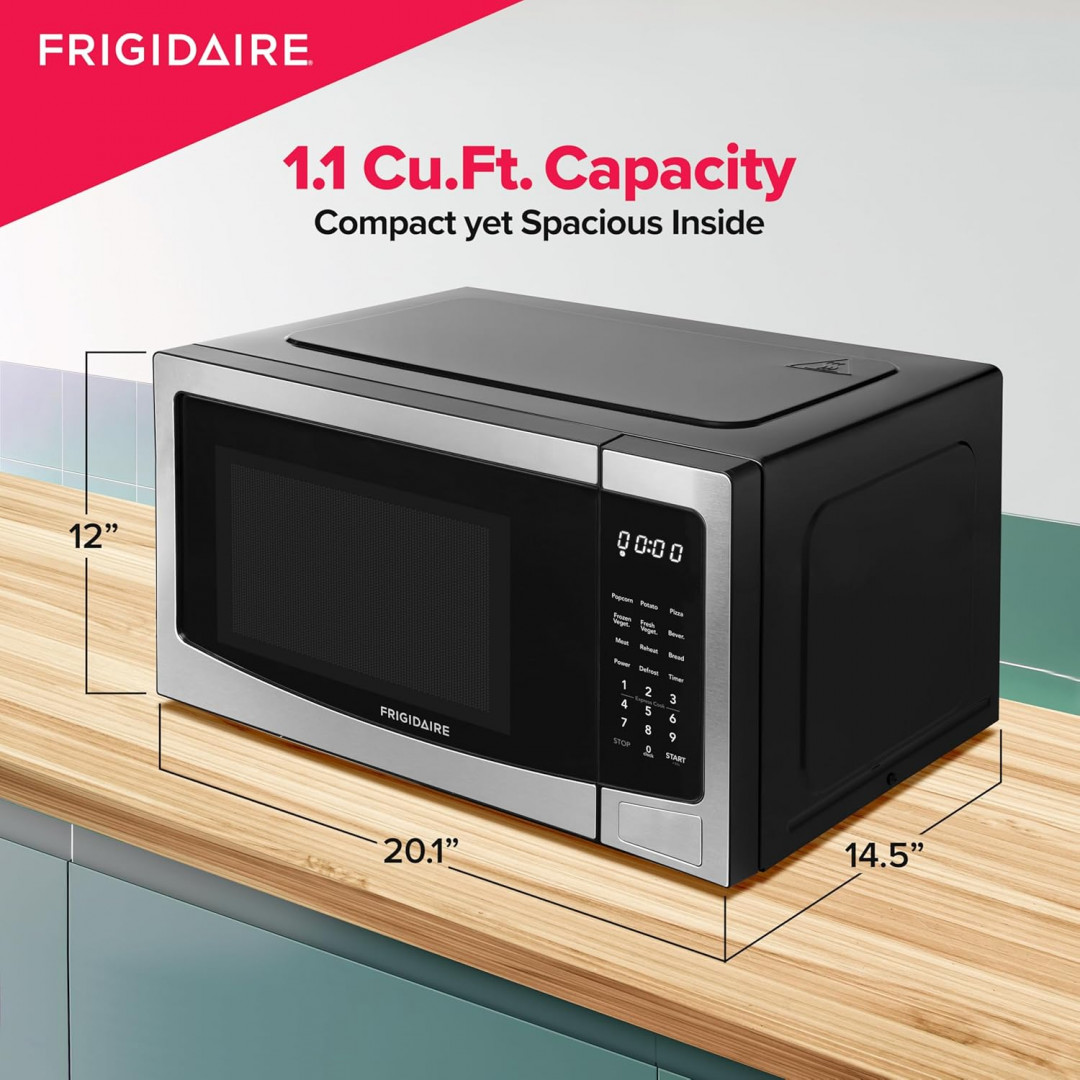 frigidaire compact countertop microwave oven - 1.1 Cu.ft. - black/silver (model: emw1134) image 3