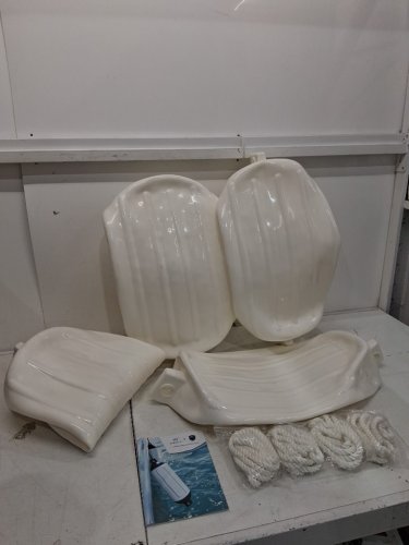 4PK Ribbed Marine Boat Fenders with Ropes 8.5" x 27" - White image 2