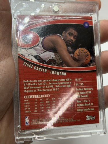 TOPPS 1999 STADIUM CLUB VINCE CARTER ROOKIE RAPTORS CARD #198 CARD image 4