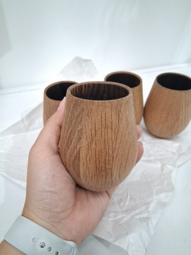4 hand crafted wooden oak whiskey drinking tumblers with charred inside - made with oak whiskey barrels - holds up to 4oz - brown image 5