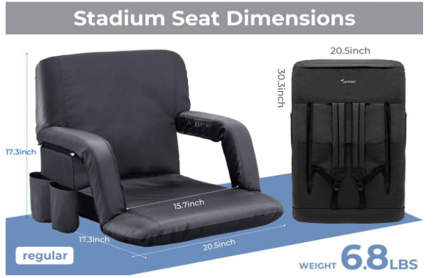 2PK SPORTNEER PORTABLE FOLDINNG STADIUM SEATS WITH SHOULDER STRAPS - BLACK (MODEL#: Y21-80600-34) image 2